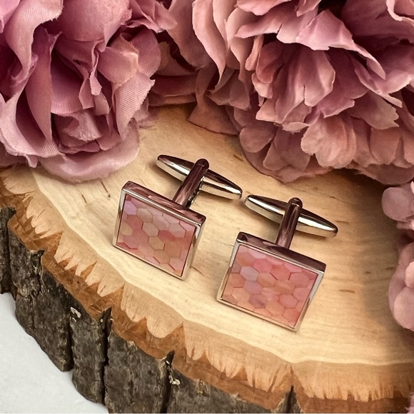 Elegant Pink Mother of Pearl Mosaic Cufflinks - Picture 10 of 17